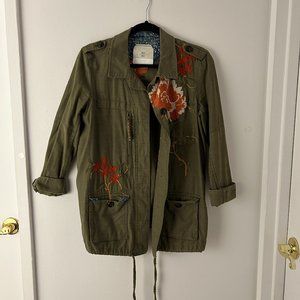 Anthropologie HEI HEI Green Embroidered Field Utility Floral Jacket, Size XS
